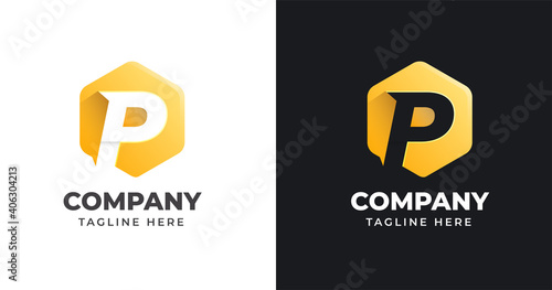 Letter P logo design template with geometric shape style