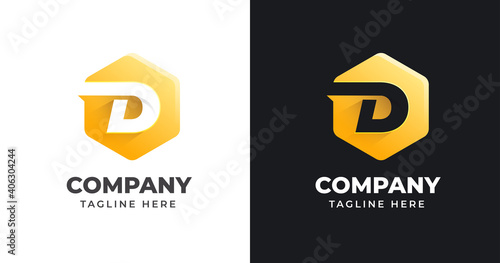 Letter D logo design template with geometric shape style