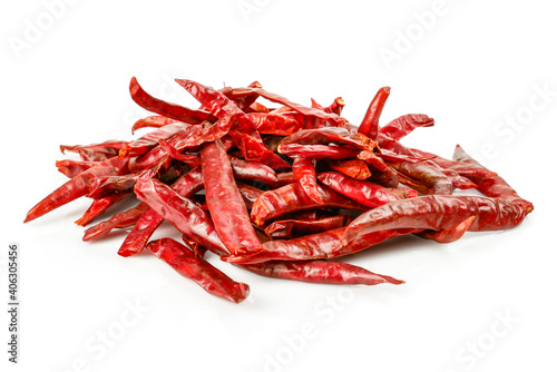 Dried red chili or chilli cayenne pepper isolated on white background.food ingredient