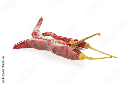 Dried red chili or chilli cayenne pepper isolated on white background.food ingredient