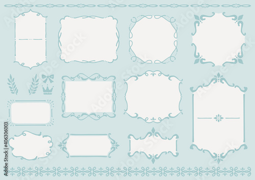 フレーム 手書き 飾り枠 手描き かわいい オシャレ フェミニン ライン イラスト素材セット