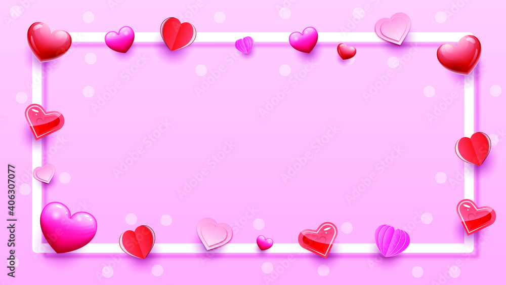14 February Frame Happy Valentine's Day Hearts Background Love Romantic Vector Design Style
