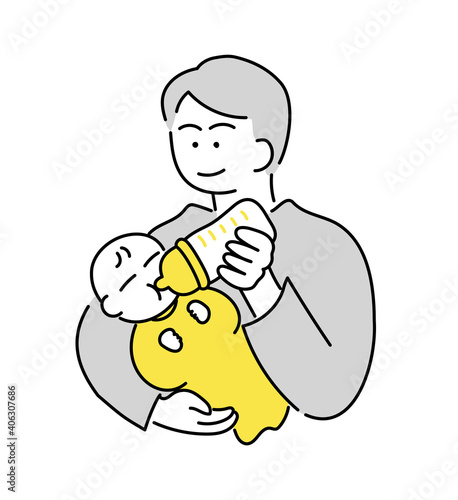 赤ちゃんにミルクをあげる　育メン