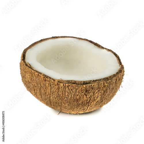 Coconut or Coconut pieces isolated on white background. Pure Coconut oil from Tropical fruit