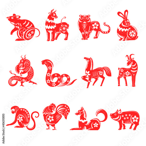 Chinese horoscope twelve animals signs vector