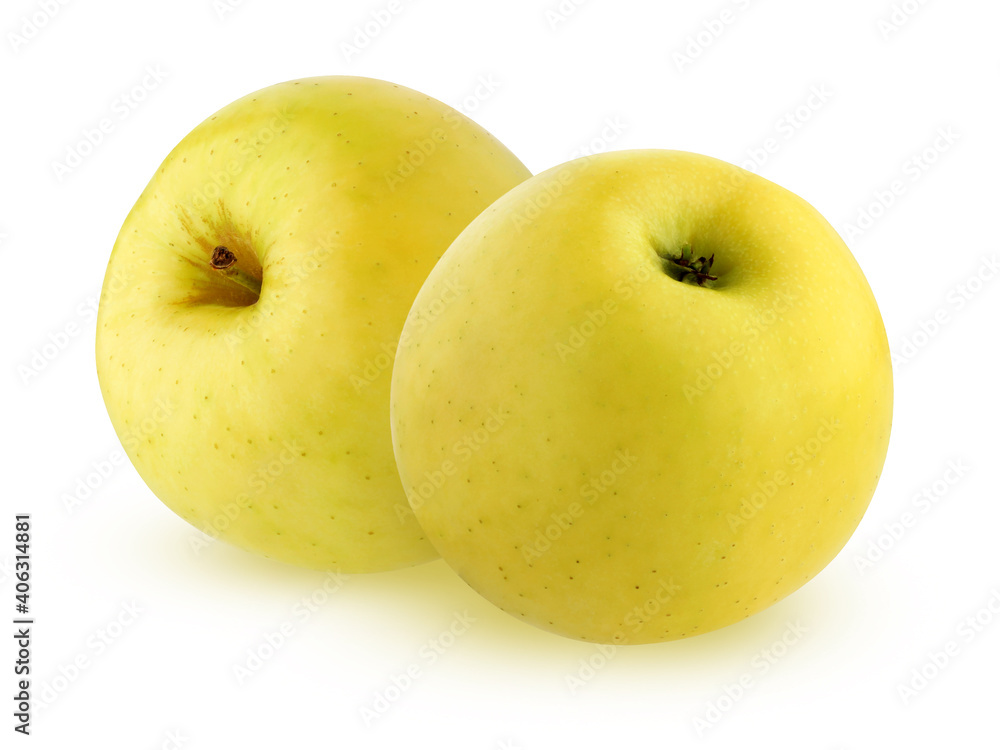 two yellow apples, isolated on a white background with a clipping path. two yellow apples, isolated on a white background with a clipping path.