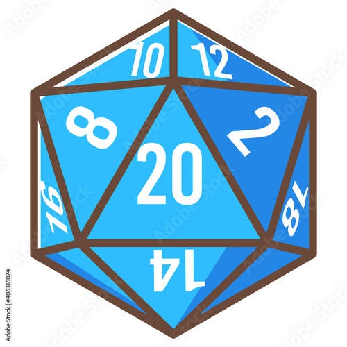 Game cube with sides and numbers, dice for rpg