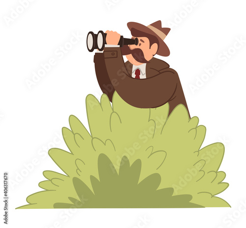 Detective or agent watching with binoculars vector
