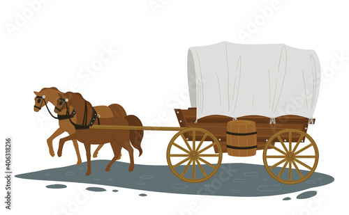 Horse pulling carriage, vintage transport in city
