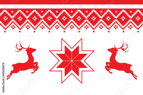 Red nordic pattern with deer