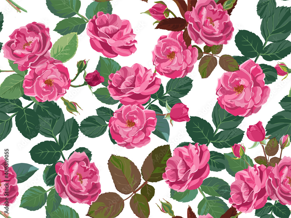 Spring flowers peonies or pink roses floral pattern