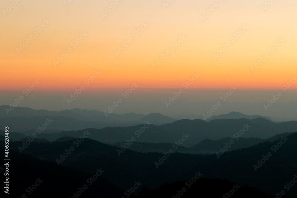 Panoramic view of mountains, autumn landscape with foggy hills at sunrise. Panoramic view of mountains, autumn landscape with foggy hills at sunrise.
