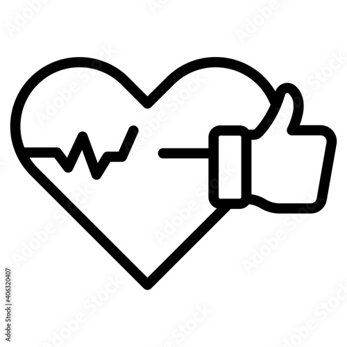 Heartbeat with thumbs up denoting concept of good heart health icon