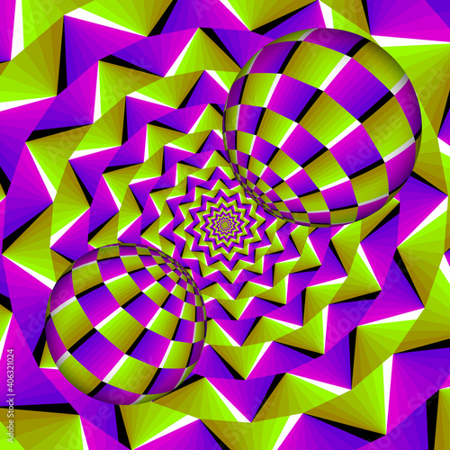 3D Kugeln Tapete - Fototapete Green and purple background with moving spheres. Spin illusion.