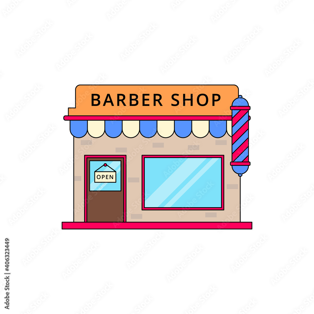 Barber shop building vector illustration in cartoon style isolated on white background
