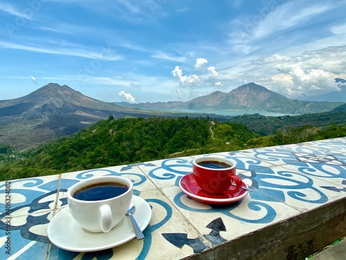 cup of coffee on the mountain terrace