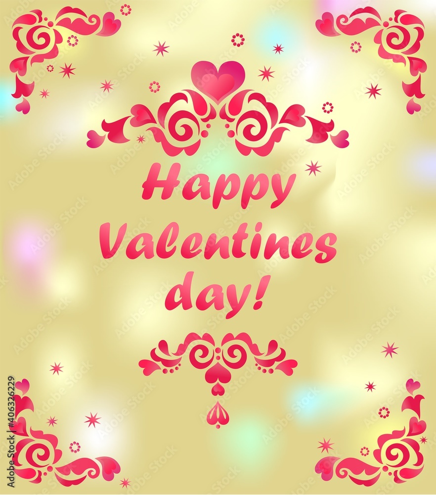 Gold shining card for Valentines day with hot pink greeting lettering