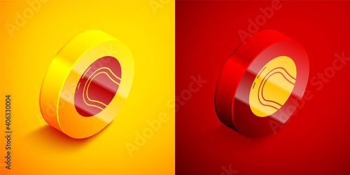 Isometric Baseball ball icon isolated on orange and red background. Circle button. Vector Illustration.