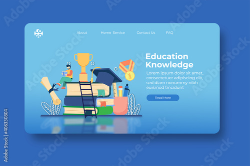 Modern Flat Design Vector Illustration. Education Knowledge Landing Page and Web Banner Template. Education, School, Learning, Educational Achievement, Academic, Distance Education, Graduation,