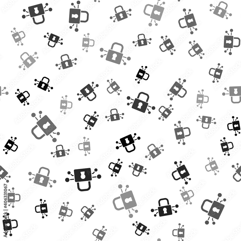 Black Cyber security icon isolated seamless pattern on white background. Closed padlock on digital circuit board. Safety concept. Digital data protection. Vector. Black Cyber security icon isolated seamless pattern on white background. Closed padlock on digital circuit board. Safety concept. Digital data protection. Vector.