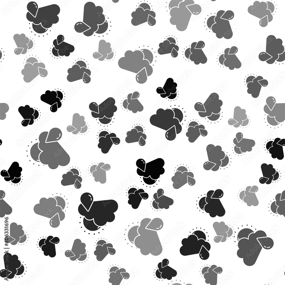 Black Cloud with rain and sun icon isolated seamless pattern on white background. Rain cloud precipitation with rain drops. Vector. Black Cloud with rain and sun icon isolated seamless pattern on white background. Rain cloud precipitation with rain drops. Vector.