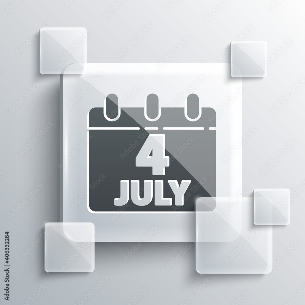 Grey Day calendar with date July 4 icon isolated on grey background. USA Independence Day. 4th of July. Square glass panels. Vector. Grey Day calendar with date July 4 icon isolated on grey background. USA Independence Day. 4th of July. Square glass panels. Vector.