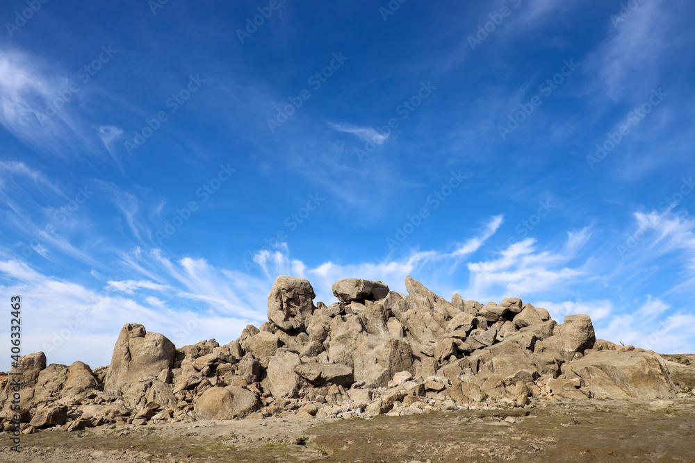 Granite Island in Barren Reservoir Landscape Along the North Fork of the American River California