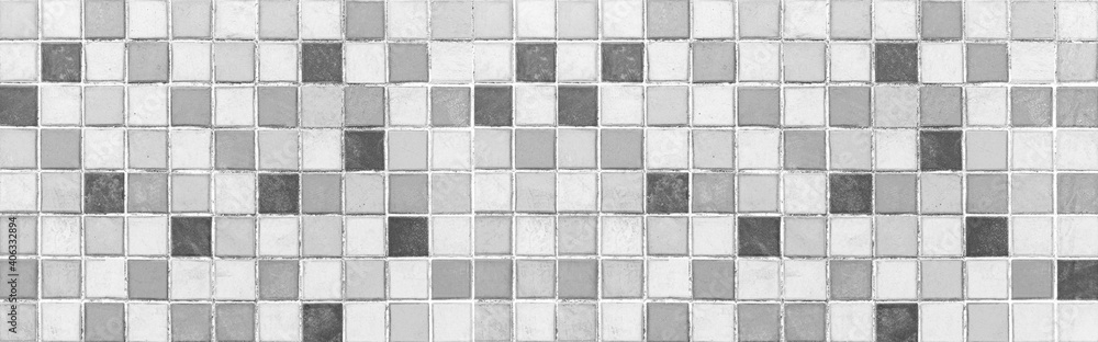 Panorama of Black gray and white mosaic floor pattern and seamless background Panorama of Black gray and white mosaic floor pattern and seamless background