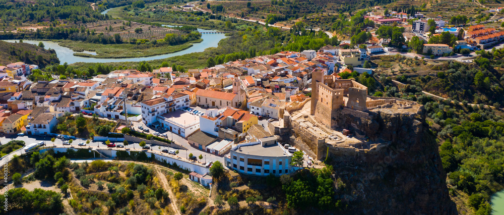 Aerial view of the picturesque city Cofrentes. Spain