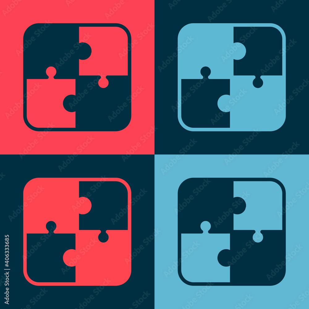 Pop art Puzzle pieces toy icon isolated on color background. Vector. Pop art Puzzle pieces toy icon isolated on color background. Vector.