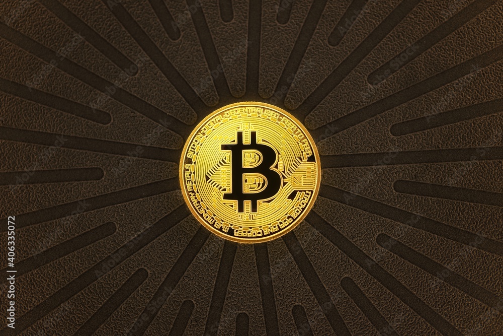 Physical shiny bitcoin agains dark background