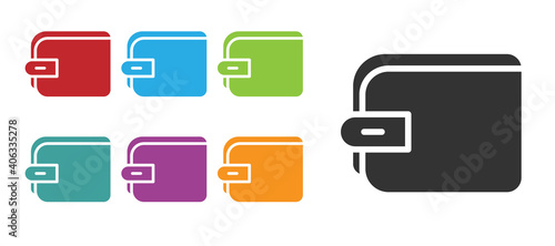 Black Wallet icon isolated on white background. Purse icon. Cash savings symbol. Set icons colorful. Vector.