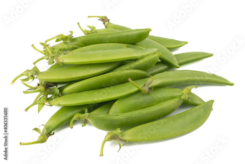 Fresh Green peas or sugar snap peas isolated on white background