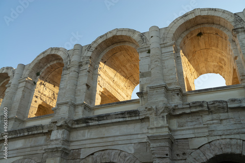 Arles Amphitheatre Arenes d`Arles in French, a two-tiered Roman amphitheatre in the southern French town of Arles. A World Heritage Site since 1981