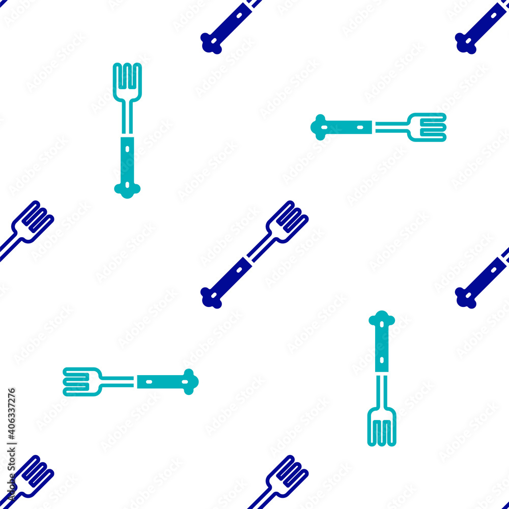 Blue Fork icon isolated seamless pattern on white background. Cutlery symbol. Vector. Blue Fork icon isolated seamless pattern on white background. Cutlery symbol. Vector.