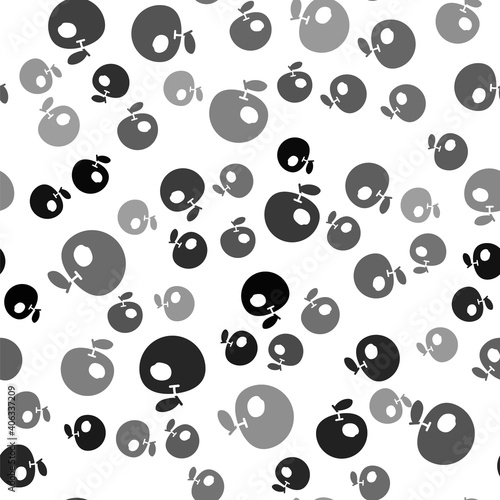 Black Genetically modified apple icon isolated seamless pattern on white background. GMO fruit. Vector.