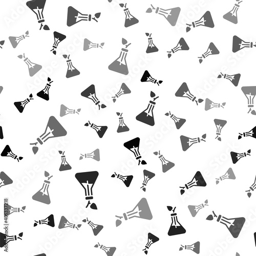 Black Plant breeding icon isolated seamless pattern on white background. Plants growing in the test tubes. Organic food ,agriculture and hydroponic. Vector.