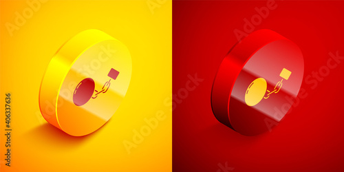 Isometric Ball on chain icon isolated on orange and red background. Circle button. Vector.