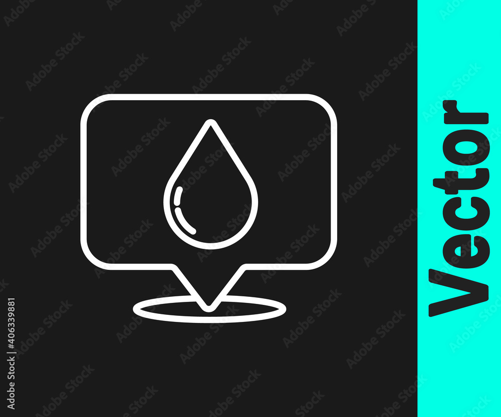 White line Water drop with location icon isolated on black background. Vector Illustration. White line Water drop with location icon isolated on black background. Vector Illustration.