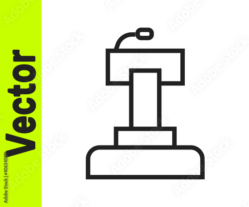 Black line Stage stand or debate podium rostrum icon isolated on white background. Conference speech tribune. Vector.