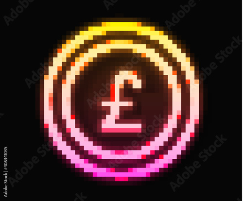 Glowing neon line Coin money with pound sterling symbol icon isolated on black background. Banking currency sign. Cash symbol. Vector.