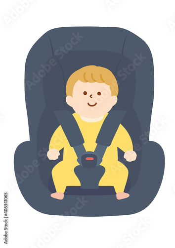 ベビーシートに座る赤ちゃんのイラスト