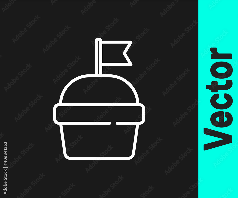 White line Cake icon isolated on black background. Happy Birthday. Vector.