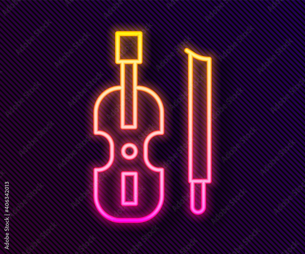Naklejka premium Glowing neon line Violin icon isolated on black background. Musical instrument. Vector.