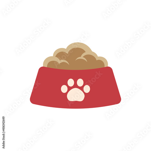 Dog, cat, animal or pet full of kibble red food bowl vector illustration. Simple clipart logo icon flat design.