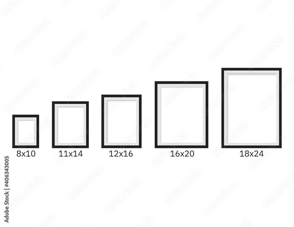 Set of Black poster frames and sizes mockup on White background Stock  Vector | Adobe Stock