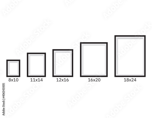 Set of Black poster frames and sizes mockup on White background