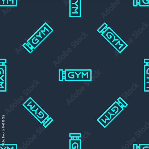 Green line Location gym icon isolated seamless pattern on blue background. Vector.