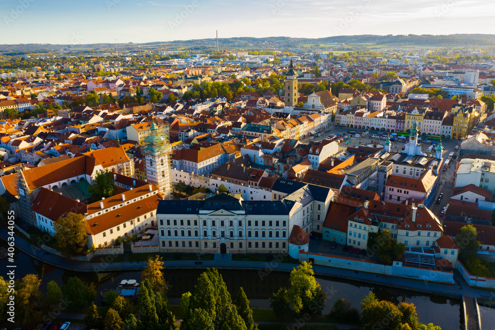 Aerial view of picturesque Czech town Ceske Budejovice