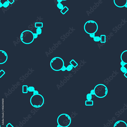 Green line Ball on chain icon isolated seamless pattern on blue background. Vector.
